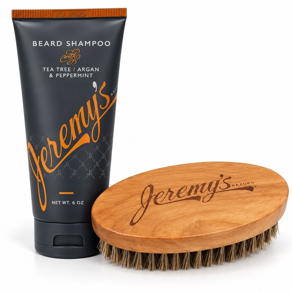 Jeremy's Razors Beard Shampoo 6oz + Beard Brush Set NEW Discontinued Rare